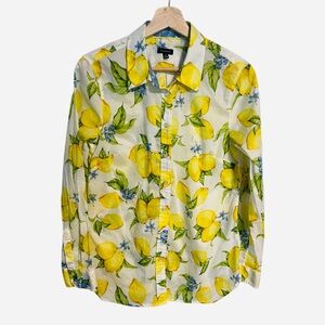 Talbots Women’s Lemon Blossom Print Button Front Long Sleeve Shirt Size Medium